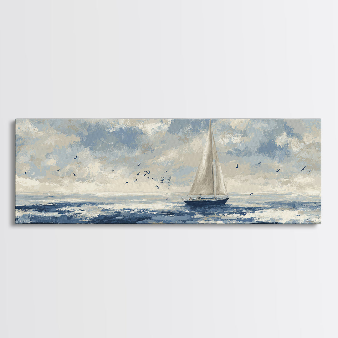 Sailboat on a Breezy Summer Horizon Framed Canvas Print, Patio Art, Yard Art, Patio Decor, Fine Art, Outdoor, Lake House Decor, PAT-3x1-79