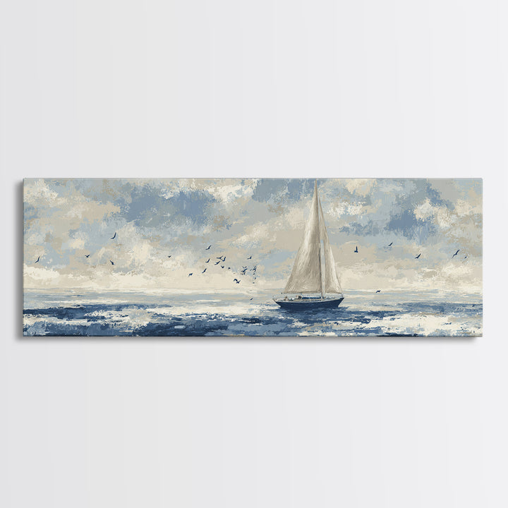 Sailboat on a Breezy Summer Horizon Framed Canvas Print, Patio Art, Yard Art, Patio Decor, Fine Art, Outdoor, Lake House Decor, PAT-3x1-79