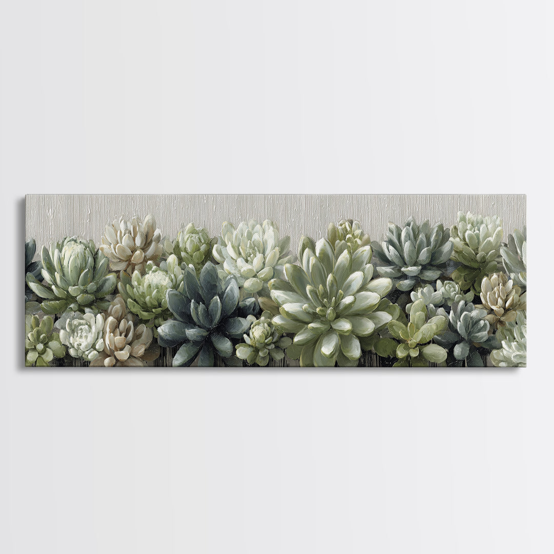 Succulent Collection in Ceramic Planters Canvas Print, Patio Art, Floral Art, Patio Decor, Oil Painting, Outdoor, PAT-3x1-85