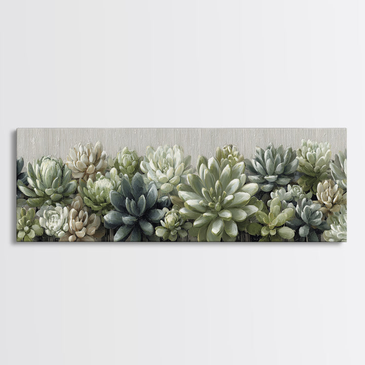 Succulent Collection in Ceramic Planters Canvas Print, Patio Art, Floral Art, Patio Decor, Oil Painting, Outdoor, PAT-3x1-85