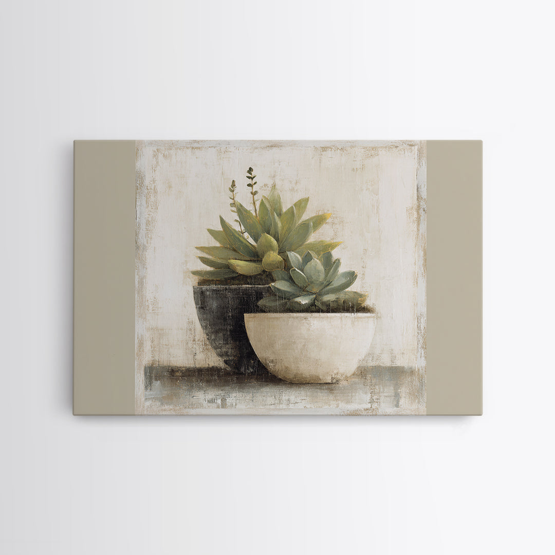 Succulent Collection in Ceramic Planters Canvas Print, Patio Art, Outdoor Wall Decor, Patio Decor, Fine Art, Outdoor, PAT-3x2-1