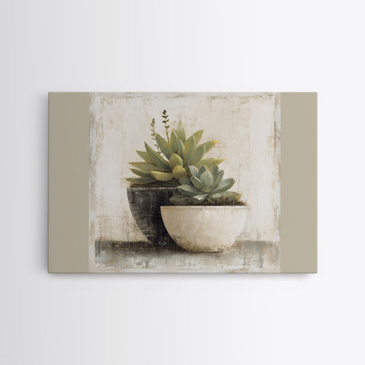 Succulent Collection in Ceramic Planters Canvas Print, Patio Art, Outdoor Wall Decor, Patio Decor, Fine Art, Outdoor, PAT-3x2-1
