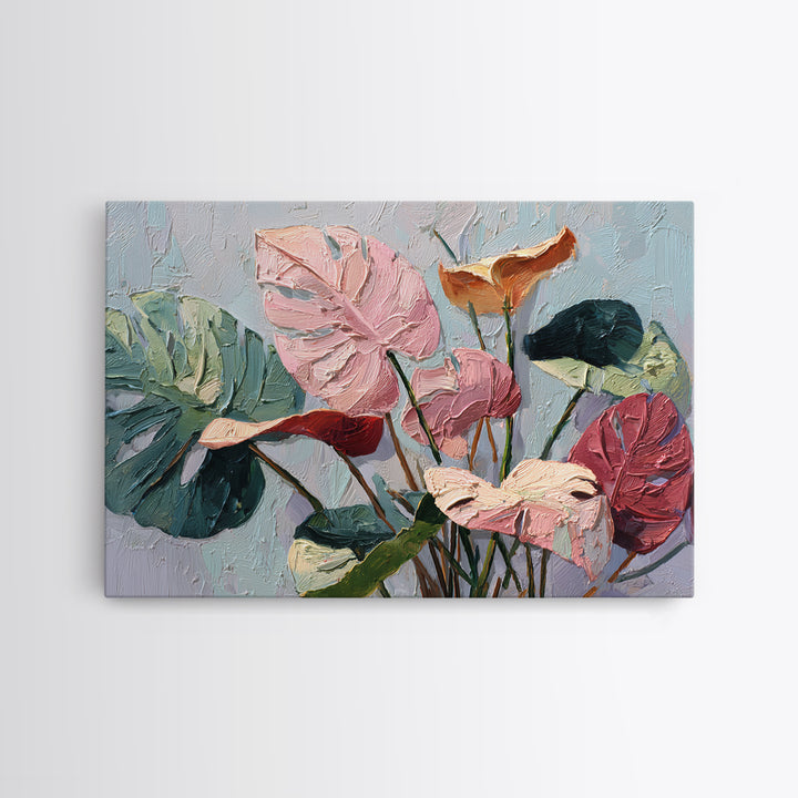 Bold Botanical Monstera Leaf Composition Framed Canvas Print, Patio Art, Metal Art, Patio Decor, Oil Painting, Outdoor, PAT-3x2-10