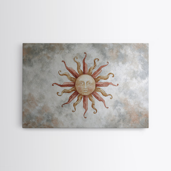 Sun Motif with Warm Terracotta Rays Canvas Print, Patio Art, Outdoor Wall Art, Patio Decor, Oil Painting, Outdoor, Porch Decor, PAT-3x2-22