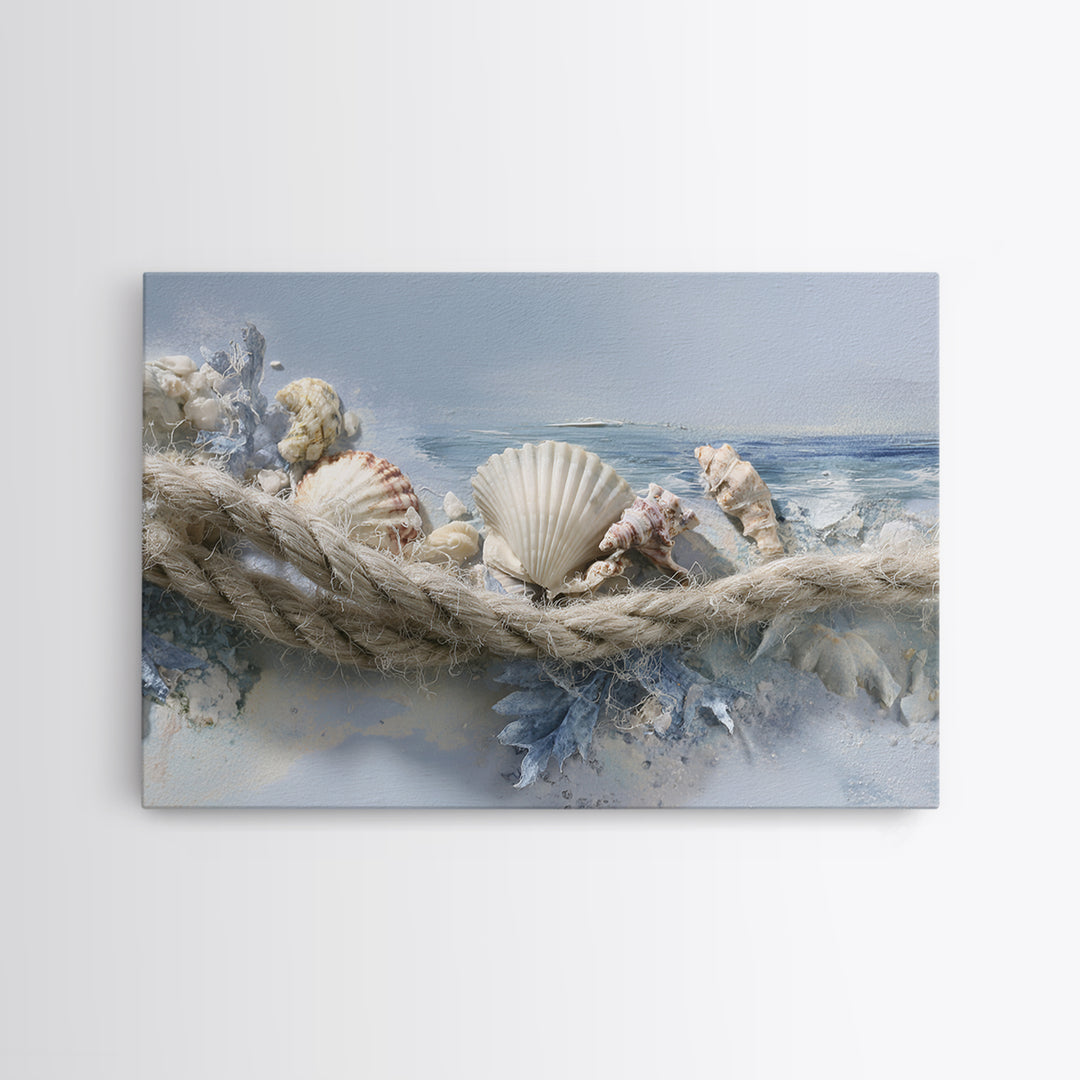 Beachy Shell and Palm Arrangement Framed Canvas Print, Patio Art, Bar Art, Patio Decor, Fine Art, Outdoor, Outdoor Art, PAT-3x2-23