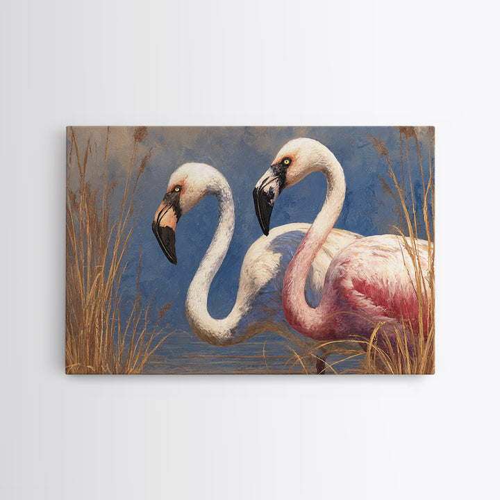 Flamingo Pair Beside Shallow Water Canvas Print, Patio Art, Outdoor Wall Decor, Patio Decor, Fine Art, Outdoor, Yard Decor, PAT-3x2-62
