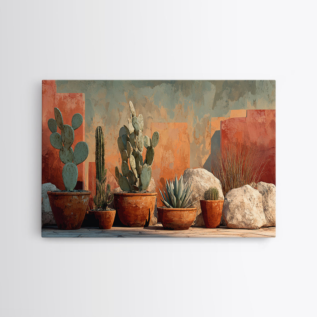 Cactus and Agave Framed Canvas Print, Patio Art, Metal Art, Patio Decor, Oil Painting, Outdoor, Patio Cushions, Yard Decor, PAT-3x2-8