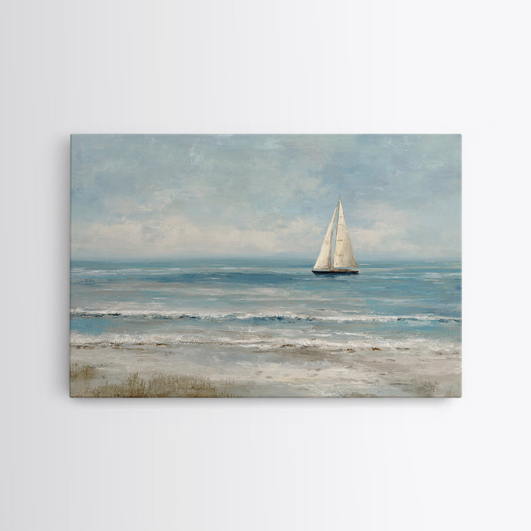 Sailboat on a Breezy Summer Horizon Framed Canvas Print, Patio Art, Wall Decor, Patio Decor, Fine Art, Outdoor, Coastal Decor, PAT-3x2-91