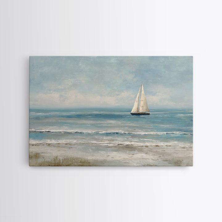 Sailboat on a Breezy Summer Horizon Framed Canvas Print, Patio Art, Wall Decor, Patio Decor, Fine Art, Outdoor, Coastal Decor, PAT-3x2-91