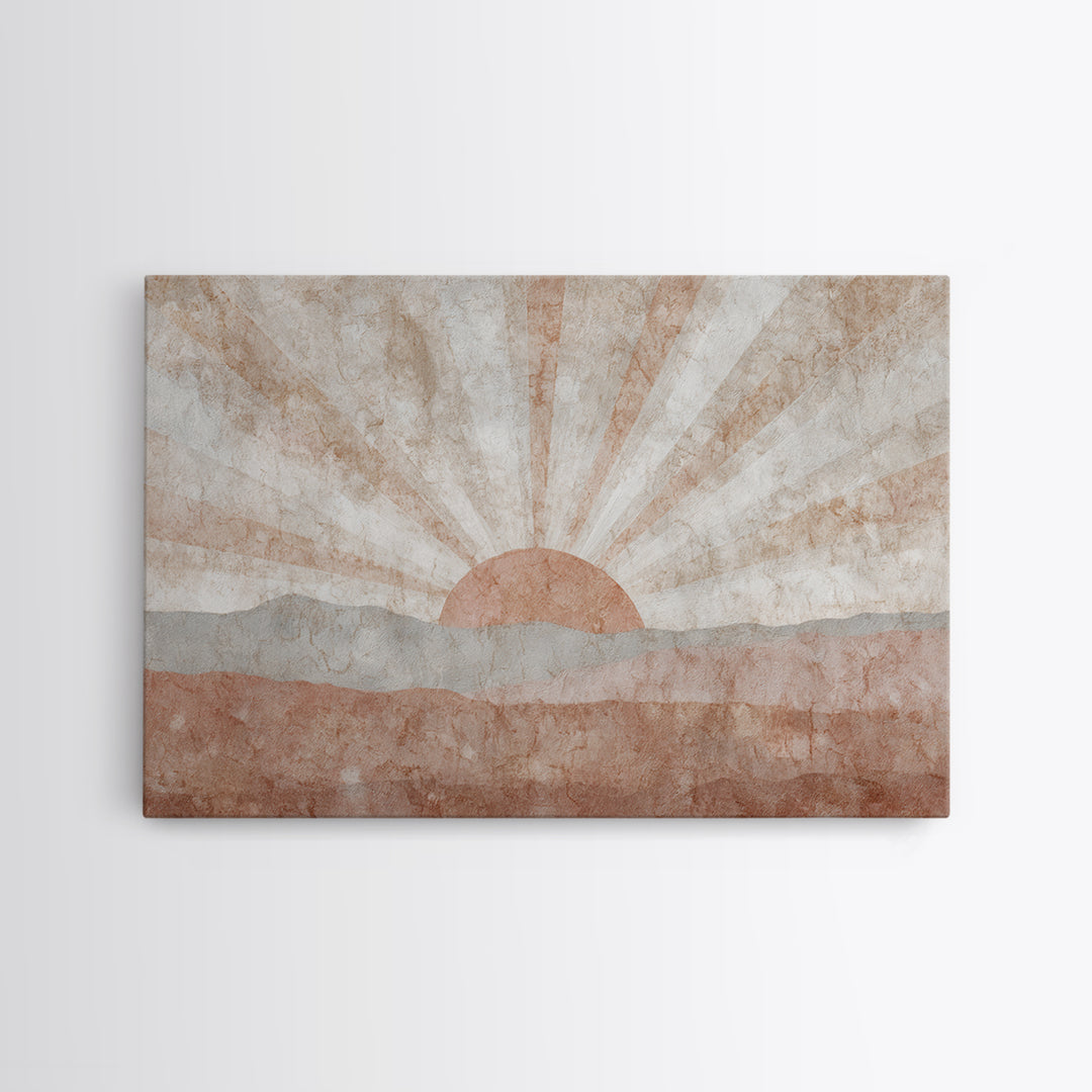 Sun Motif with Warm Terracotta Rays Canvas Print, Patio Art, Beach House Decor, Patio Decor, Abstract Art, Outdoor, PAT-3x2-94