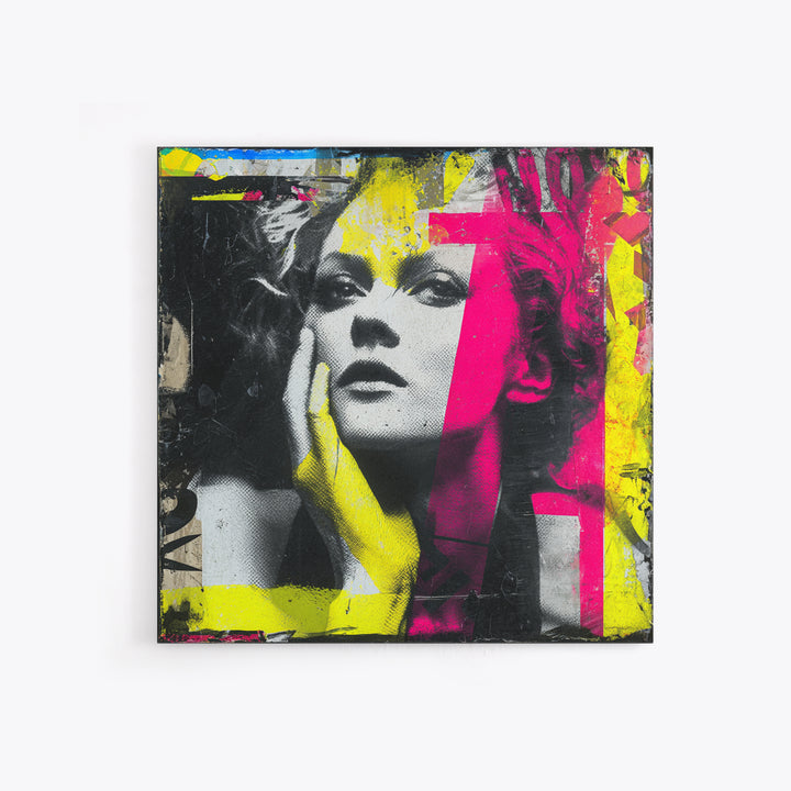 Neon Portrait with Thick Black Outlines Framed Canvas Print, Pop Art, Eclectic Home Decor, Living Room Decor, Fine Art, Pop, POP-1x1-100