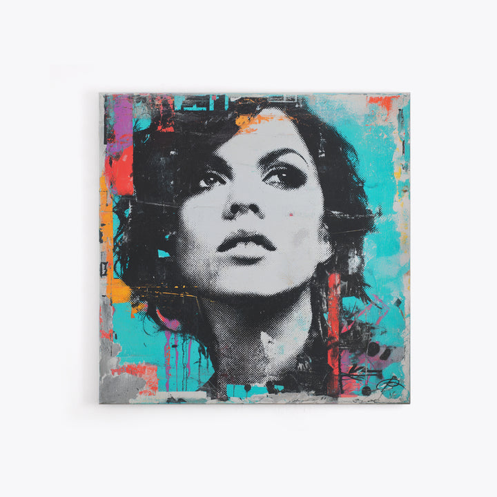 Neon Portrait with Thick Black Outlines Canvas Print, Pop Art, Home Decor, Living Room Decor, Fine Art, Pop, Canvas Wall Art, POP-1x1-4