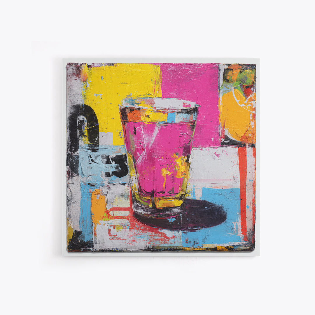 Milkshake Glass with Retro Diner Palette Framed Canvas Print, Pop Art, Art Print, Living Room Decor, Pop, Custom Portrait, POP-1x1-40