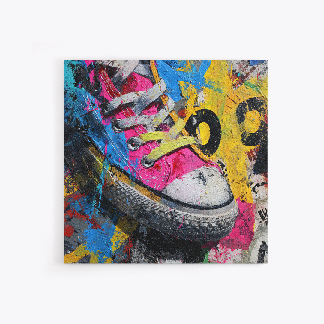 Sneaker Closeup in Bright Pop Colors Framed Canvas Print, Pop Art, Mexican Art, Living Room Decor, Oil Painting, Pop, POP-1x1-43