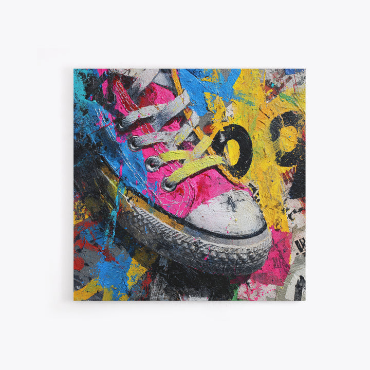 Sneaker Closeup in Bright Pop Colors Framed Canvas Print, Pop Art, Mexican Art, Living Room Decor, Oil Painting, Pop, POP-1x1-43