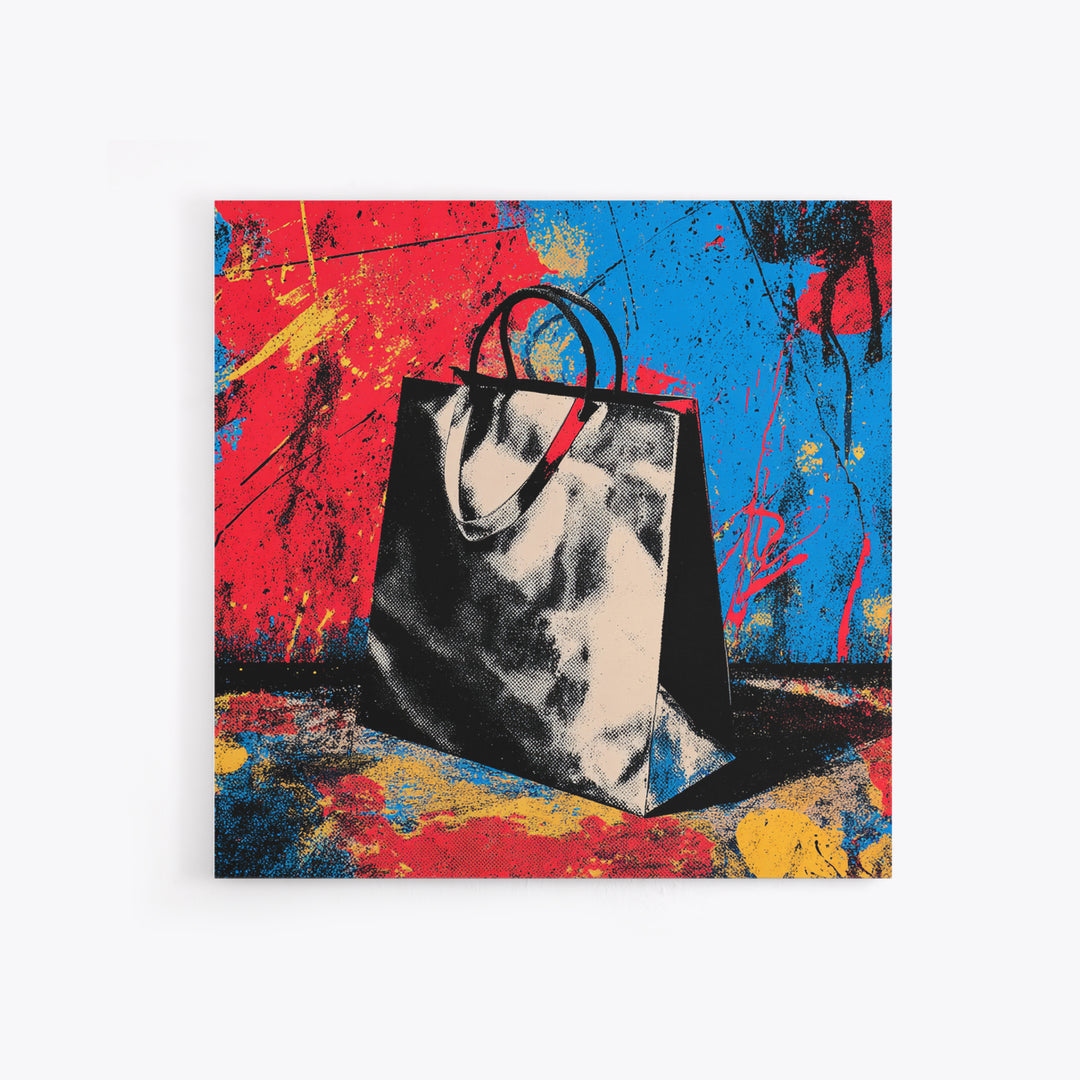 Shopping Bag Fashion Graphic Without Brands Framed Canvas Print, Pop Art, Poster, Living Room Decor, Pop, Abstract Art, POP-1x1-48