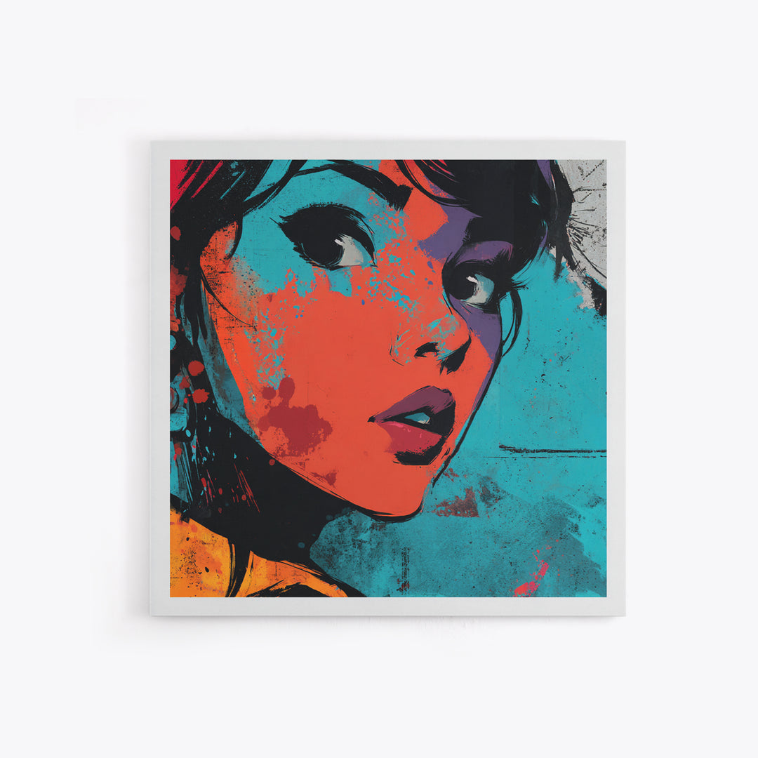 Neon Portrait with Thick Black Outlines Canvas Print, Pop Art, Dark Art, Living Room Decor, Oil Painting, Pop, POP-1x1-76