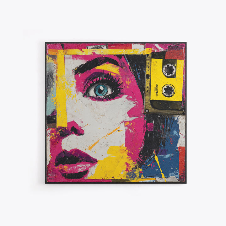 Colorful Cassette Tape Graphic Framed Canvas Print, Pop Art, Football Wall Art, Living Room Decor, Abstract Art, Pop, POP-1x1-84