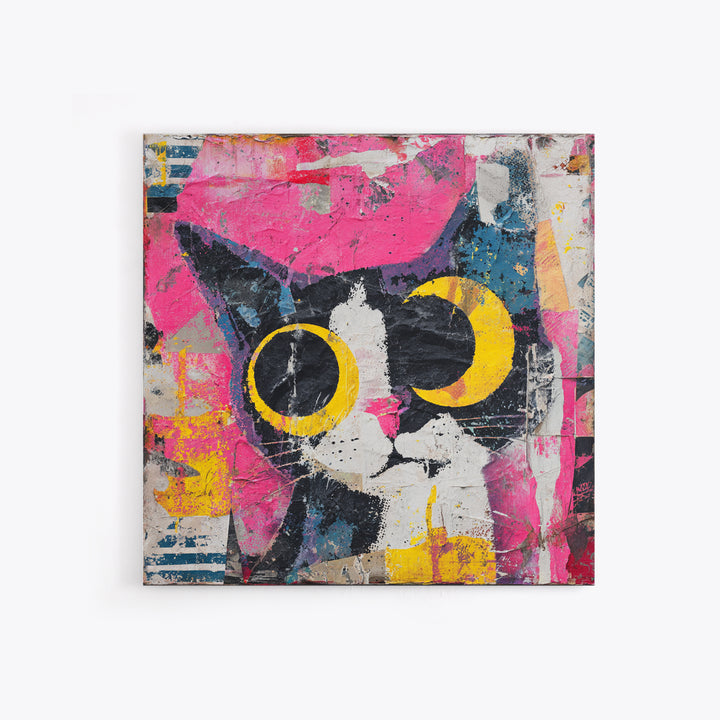 Comic Cat with Oversized Eyes Canvas Print, Pop Art, 3d Art, Living Room Decor, Fine Art, Pop, Textured Painting, POP-1x1-90