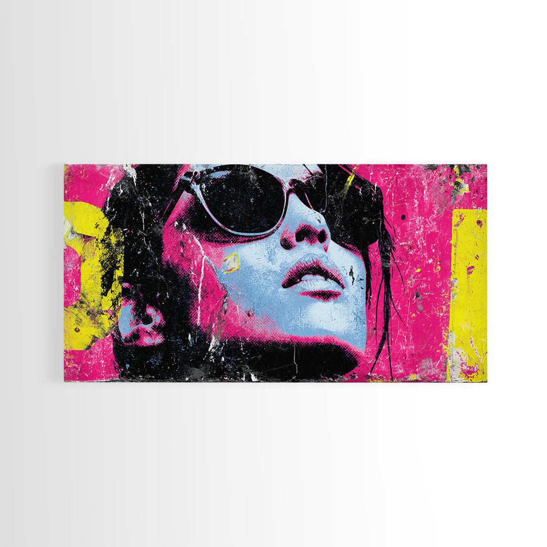 Glamorous Sunglasses Face Framed Canvas Print, Pop Art, Food Art, Living Room Decor, Pop, Fine Art Print, Statement Artwork, POP-2x1-100
