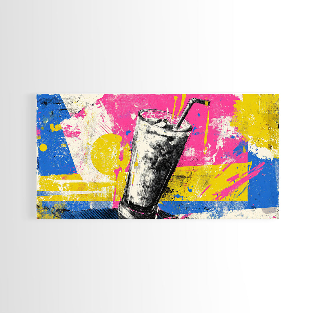 Milkshake Glass with Retro Diner Palette Framed Canvas Print, Pop Art, Art Print, Living Room Decor, Pop, Custom Portrait, POP-2x1-12