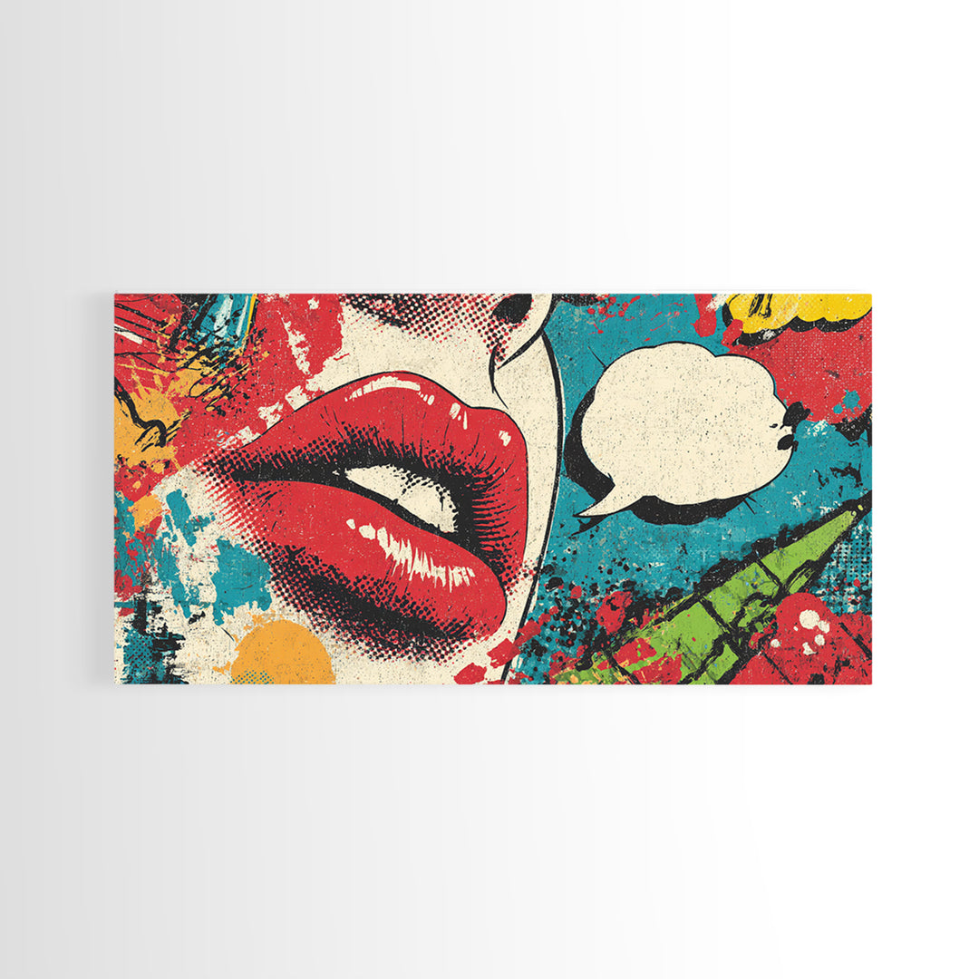 Bold Comic Lips Canvas Print, Pop Art, Wall Art, Living Room Decor, Oil Painting, Pop, Original Art, Canvas Wall Art, POP-2x1-21