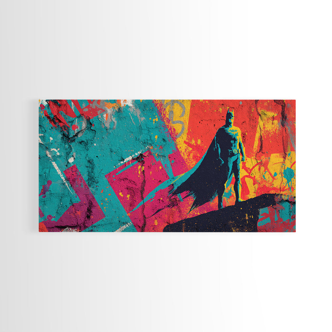 Superhero Silhouette in Dynamic Color Fields Framed Canvas Print, Pop Art, Living Room Decor, Abstract Art, Pop, POP-2x1-35