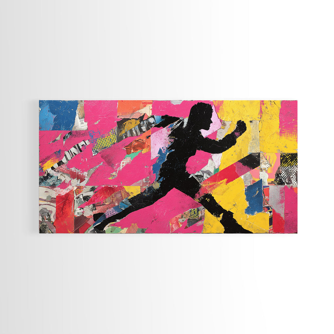 Superhero Silhouette in Dynamic Color Fields Framed Canvas Print, Pop Art, Modern Art, Living Room Decor, Abstract Art, Pop, POP-2x1-59