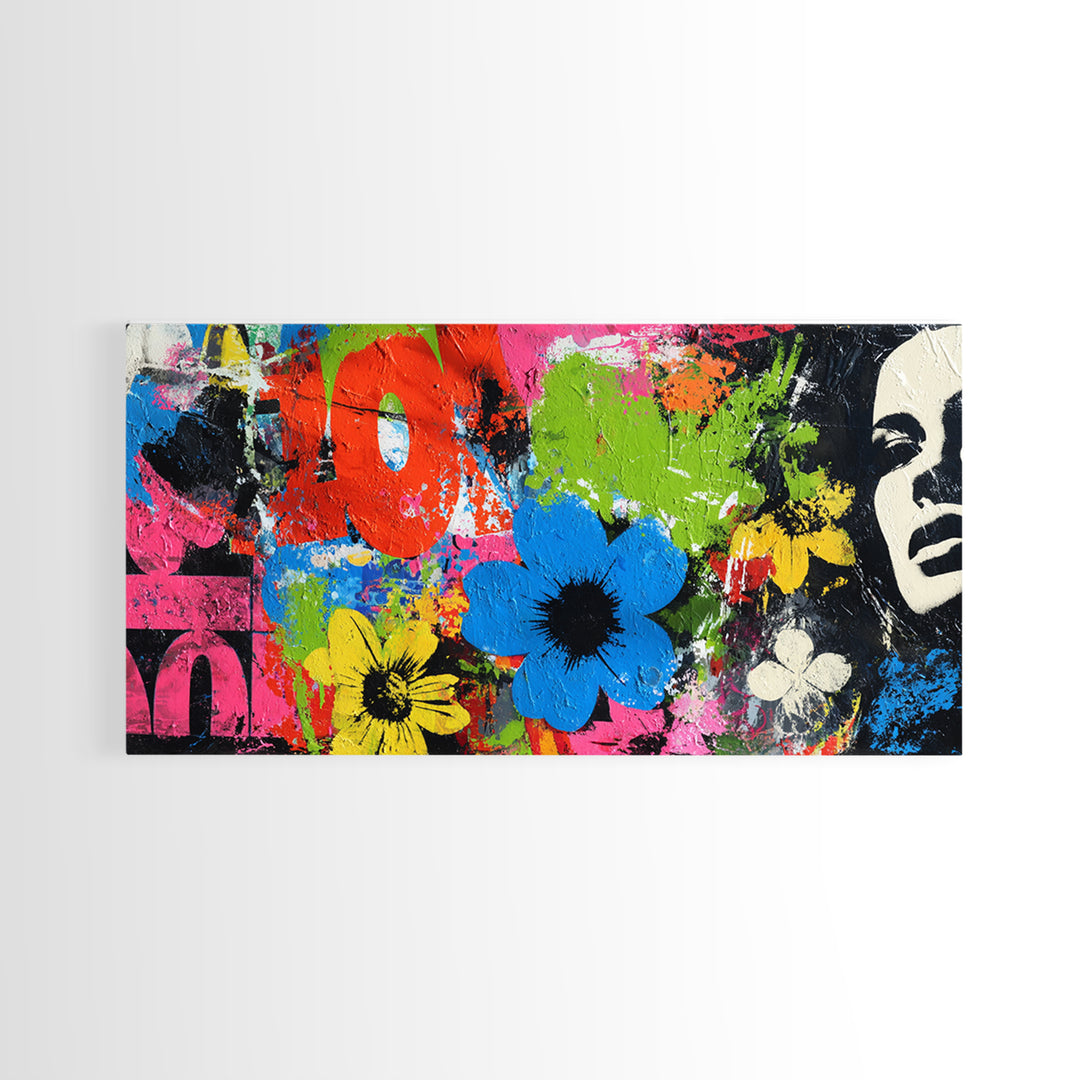 Bold Flower Power Composition Canvas Print, Pop Art, Wall Decor, Living Room Decor, Fine Art, Pop, Portrait, Apartment Decor, POP-2x1-61