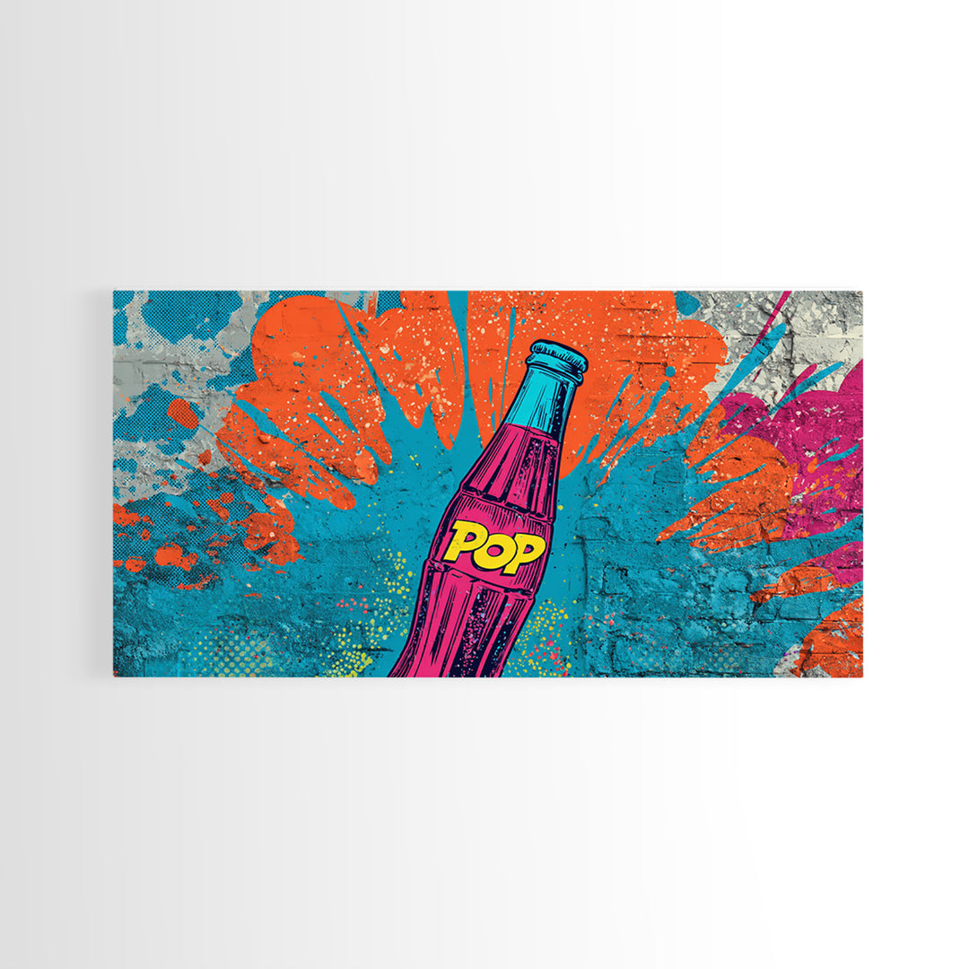 Retro Soda Bottle Framed Canvas Print, Pop Art, Graffiti Art, Living Room Decor, Fine Art, Pop, Minimalist Decor, POP-2x1-95