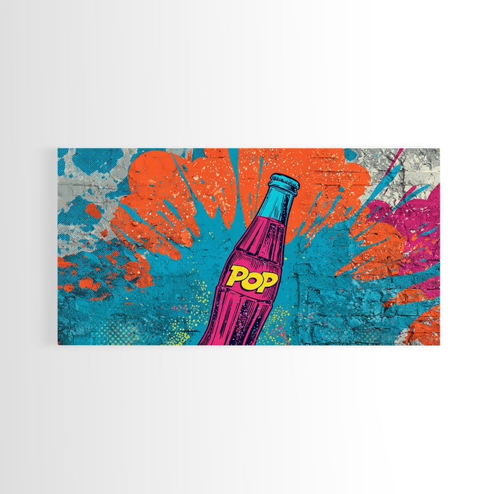 Retro Soda Bottle Framed Canvas Print, Pop Art, Graffiti Art, Living Room Decor, Fine Art, Pop, Minimalist Decor, POP-2x1-95