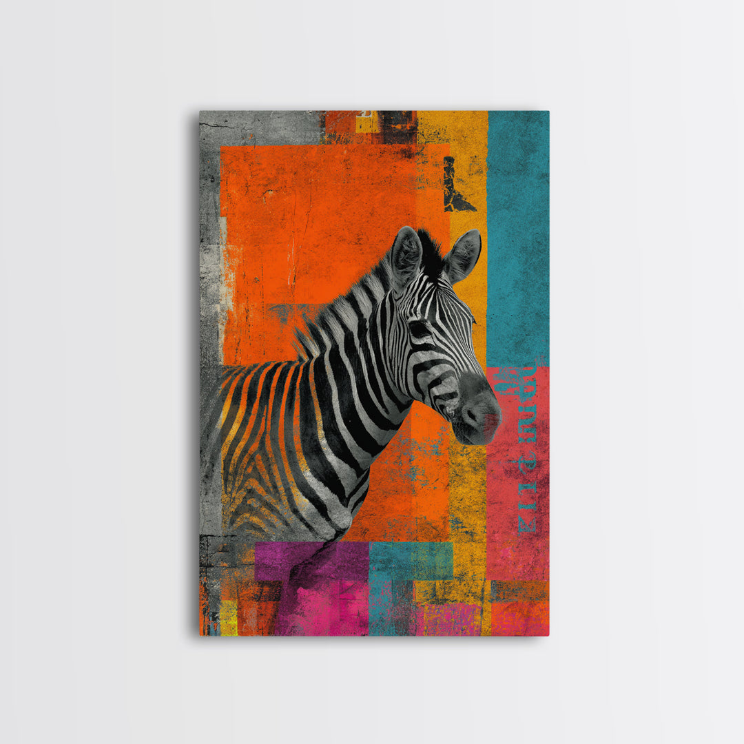Zebra in Rainbow Pop Pattern Canvas Print, Pop Art, Painting, Living Room Decor, Fine Art, Pop, Apartment Decor, Dopamine Decor, POP-2x3-45