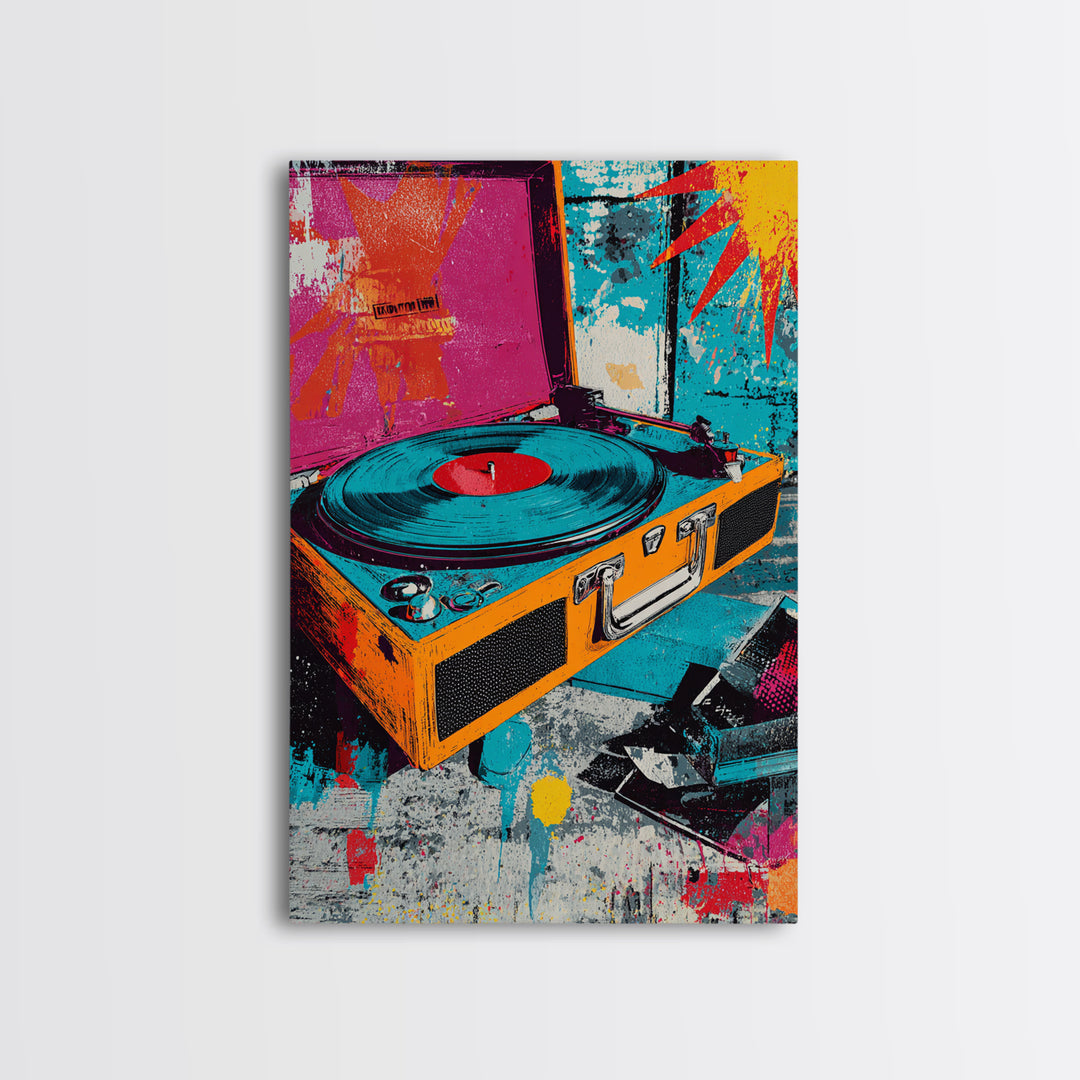 Record Player with Graphic Sound Rays Canvas Print, Pop Art, Minimalist Decor, Living Room Decor, Fine Art, Pop, Oil Painting, POP-2x3-54