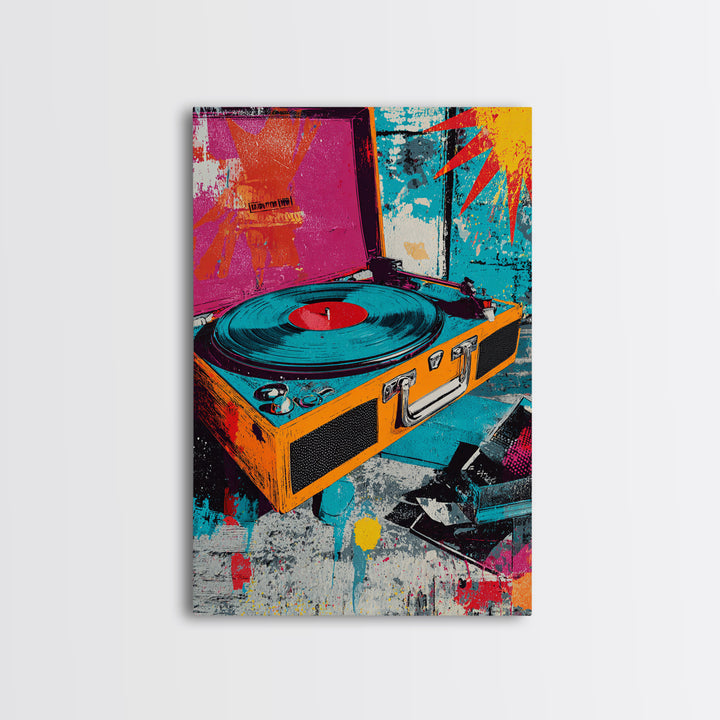 Record Player with Graphic Sound Rays Canvas Print, Pop Art, Minimalist Decor, Living Room Decor, Fine Art, Pop, Oil Painting, POP-2x3-54