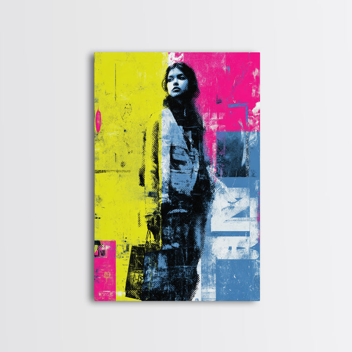 Shopping Bag Fashion Graphic Without Brands Framed Canvas Print, Pop Art, Neutral Decor, Living Room Decor, Abstract Art, Pop, POP-2x3-56