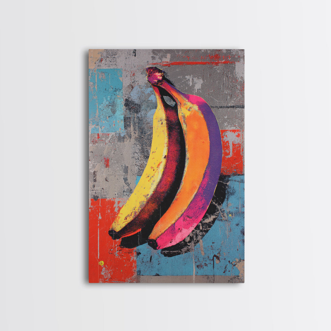Bright Banana Still Life Canvas Print, Pop Art, Painting, Living Room Decor, Fine Art, Pop, Apartment Decor, Dopamine Decor, POP-2x3-58