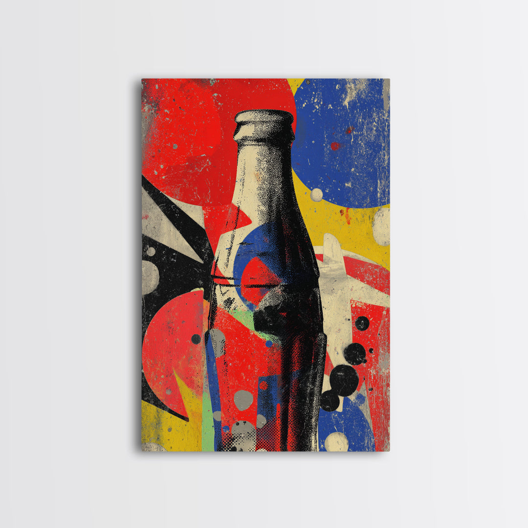 Retro Soda Bottle Framed Canvas Print, Pop Art, Art, Living Room Decor, Abstract Art, Pop, Bedroom Decor, Portrait, POP-2x3-59