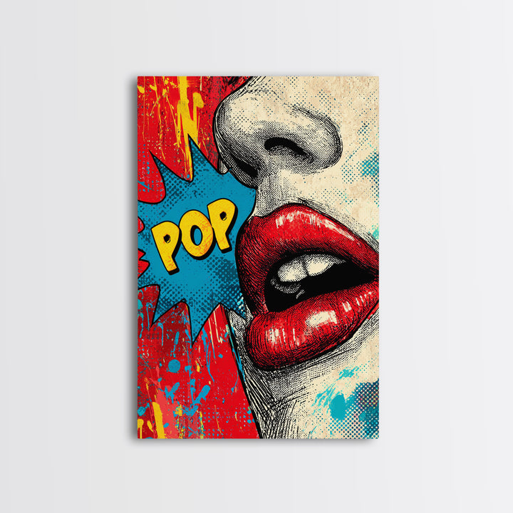 Bold Comic Lips Canvas Print, Pop Art, Canvas Wall Art, Living Room Decor, Oil Painting, Pop, Football Wall Art, Party Decor, POP-2x3-81