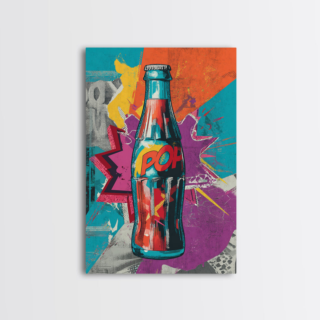 Retro Soda Bottle Framed Canvas Print, Pop Art, Abstract Art, Living Room Decor, Pop, Party Decor, 3d Art, Graffiti Art, POP-2x3-83