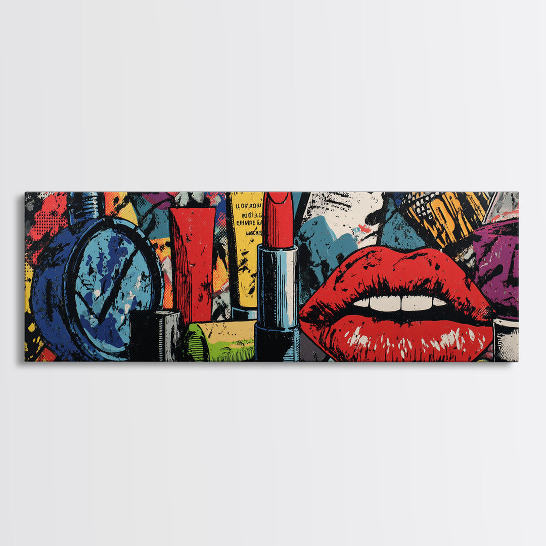 Lipstick and Perfume Fashion Still Life Canvas Print, Pop Art, Eclectic Home Decor, Living Room Decor, Fine Art, Pop, POP-3x1-36