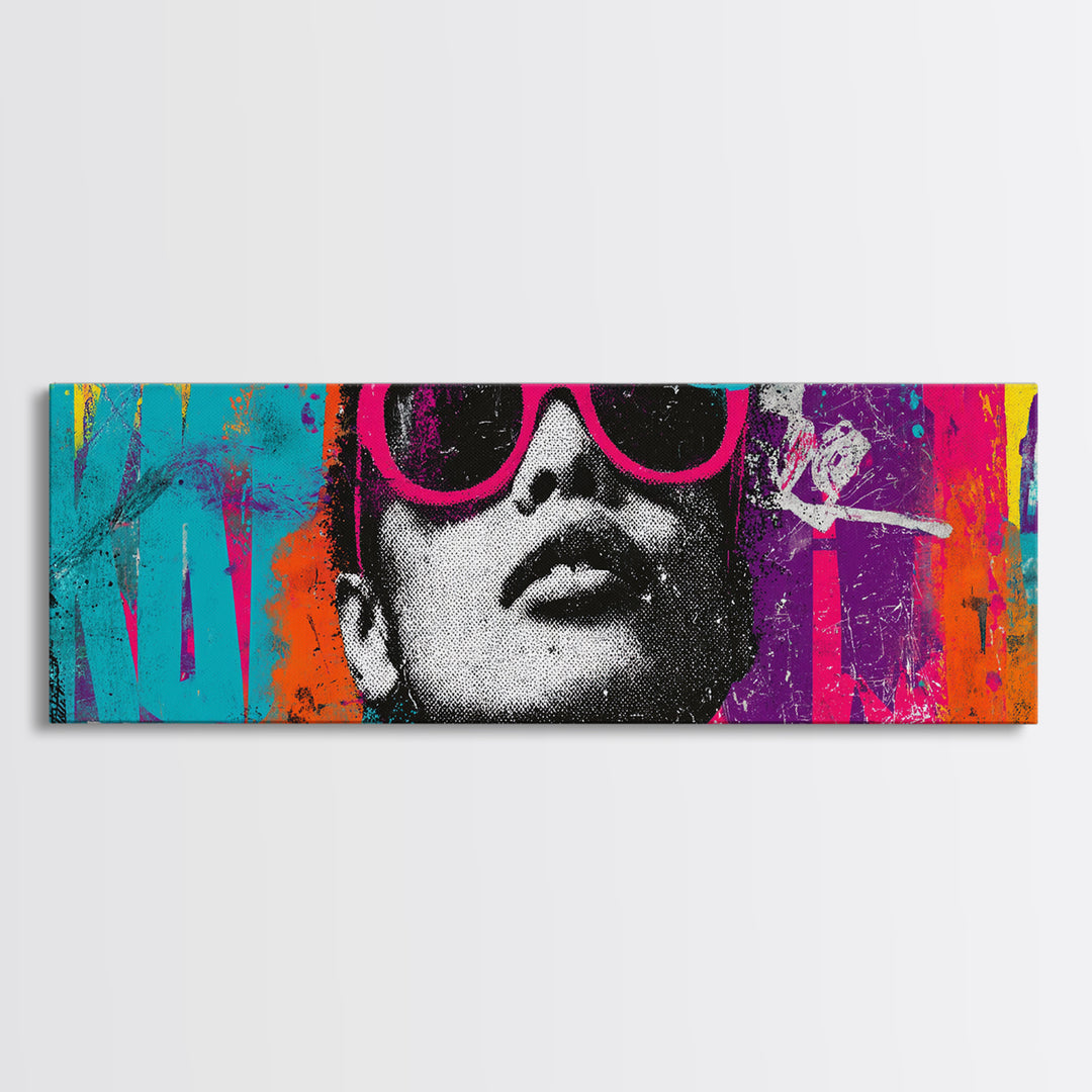 Glamorous Sunglasses Face Canvas Print, Pop Art, Art Print, Living Room Decor, Fine Art, Pop, Custom Portrait, Pet Portrait, POP-3x1-48