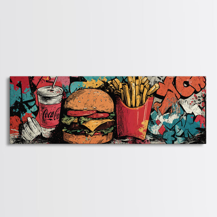 Hamburger and Fries Canvas Print, Pop Art, Mexican Art, Living Room Decor, Abstract Art, Pop, Neutral Decor, Modern Decor, POP-3x1-49