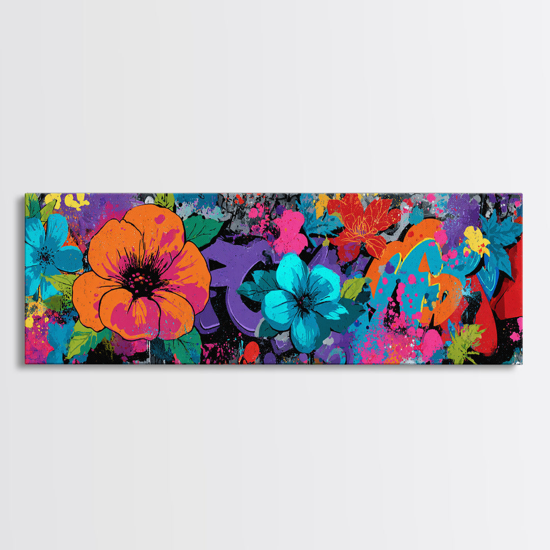 Bold Flower Power Composition Framed Canvas Print, Pop Art, Food Art, Living Room Decor, Watercolor Art, Pop, Fine Art Print, POP-3x1-57