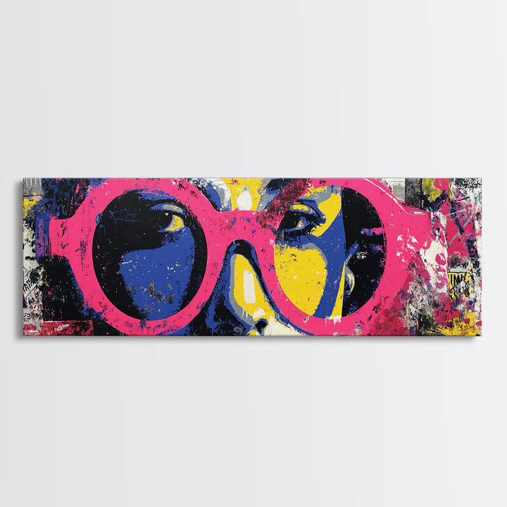 Glamorous Sunglasses Face Framed Canvas Print, Pop Art, Wall Art, Living Room Decor, Pop, Original Art, Canvas Wall Art, POP-3x1-72