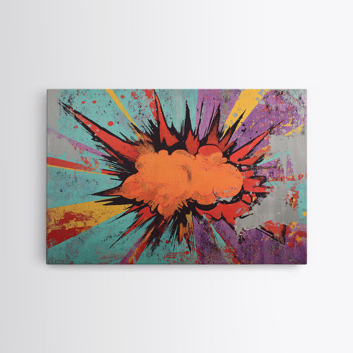 Exploding Starburst Shapes Without Text Framed Canvas Print, Pop Art, Custom Portrait, Living Room Decor, Fine Art, Pop, POP-3x2-14