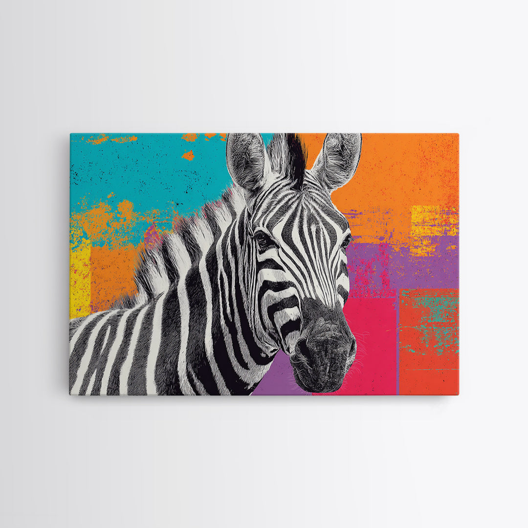 Zebra in Rainbow Pop Pattern Canvas Print, Pop Art, Portrait, Living Room Decor, Pop, Graffiti Art, Eclectic Home Decor, POP-3x2-17