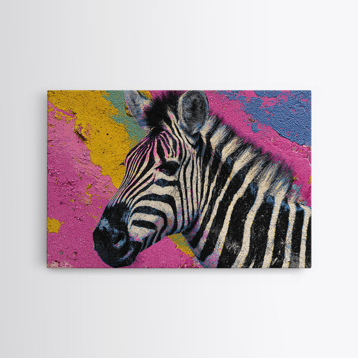 Zebra in Rainbow Pop Pattern Framed Canvas Print, Pop Art, Canvas Painting, Living Room Decor, Watercolor Art, Pop, POP-3x2-41
