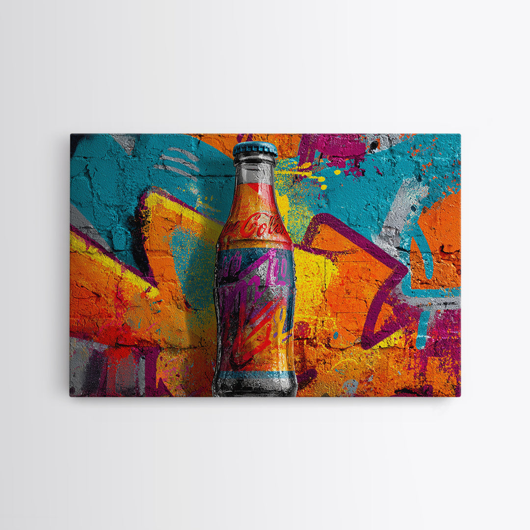 Retro Soda Bottle Framed Canvas Print, Pop Art, Art, Living Room Decor, Abstract Art, Pop, Bedroom Decor, Portrait, POP-3x2-55