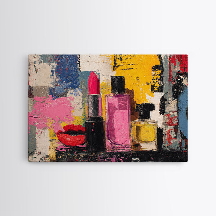 Lipstick and Perfume Fashion Still Life Canvas Print, Pop Art, Modern Decor, Living Room Decor, Fine Art, Pop, Home Decor, POP-3x2-72
