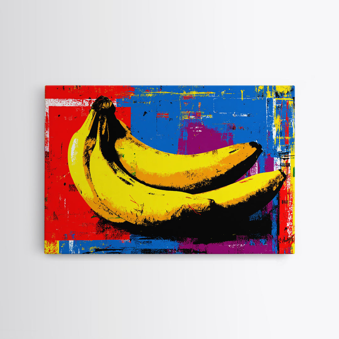 Bright Banana Still Life Framed Canvas Print, Pop Art, Canvas Painting, Living Room Decor, Fine Art, Pop, Statement Artwork, POP-3x2-78